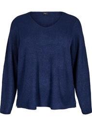 Strikbluse med v-hals og lange ærmer, Naval A. Black Mel.