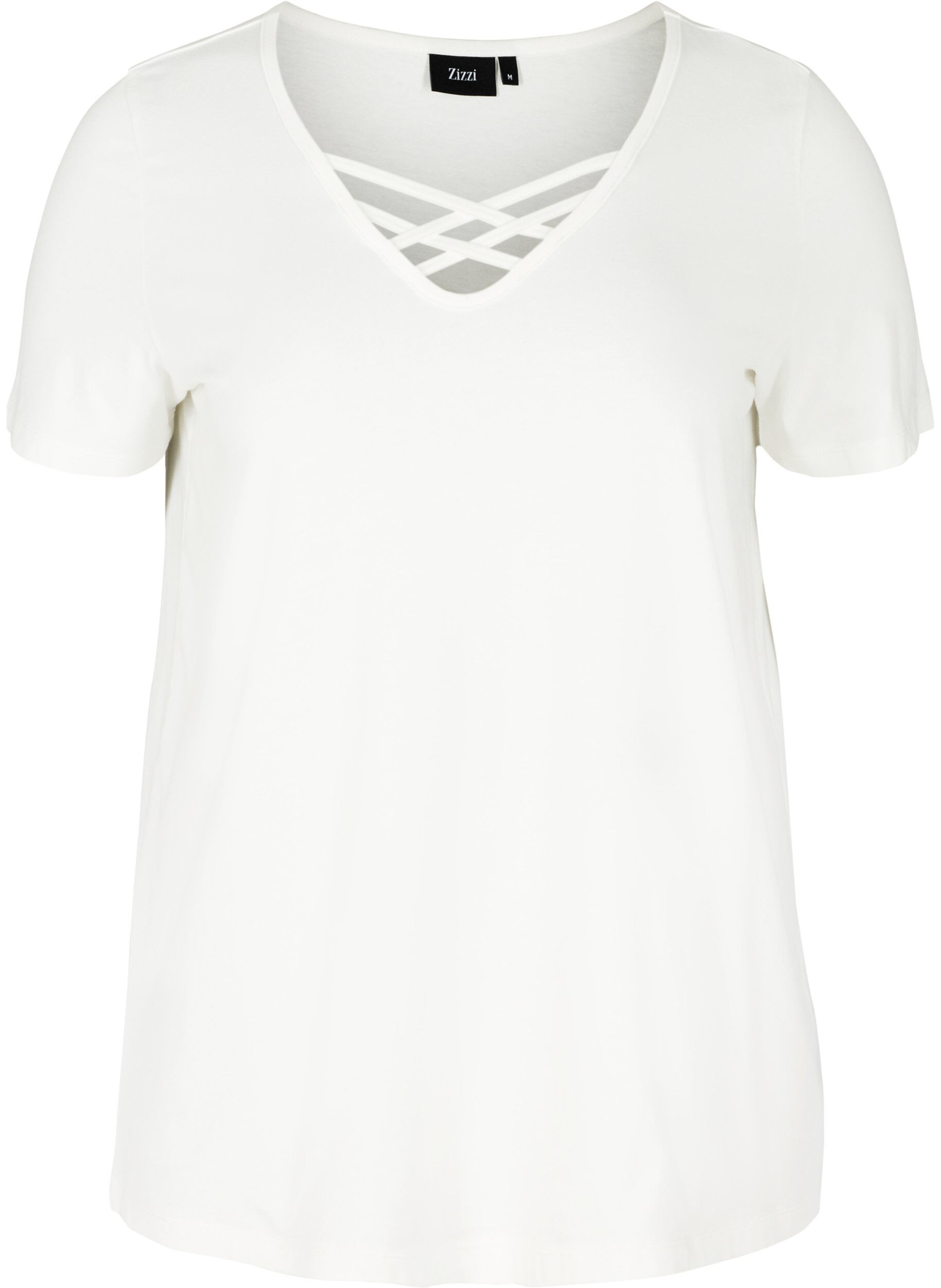 Zizzi Kort&aelig;rmet t-shirt med v-udsk&aelig;ring, Warm Off-white, Packshot image number 0