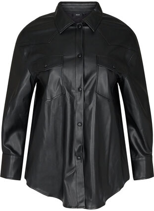 Skjortejakke i imiteret læder, Black, Packshot image number 0