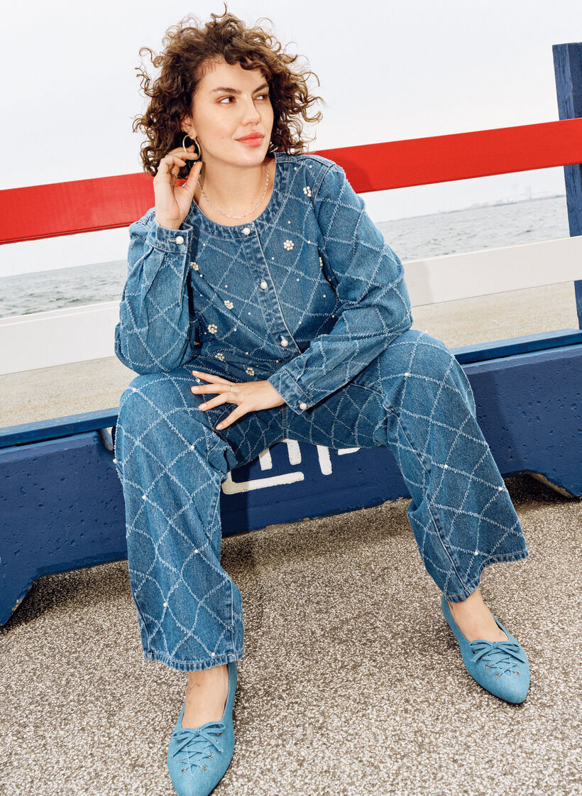 Kiana jeans med h&oslash;j talje og destroy-m&oslash;nster, Bl&aring;, Image image number 0