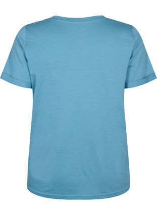 Bomulds t-shirt med v-hals , Aegean Blue, Packshot image number 1
