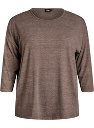 Jerseybluse med 3/4 &aelig;rmer, Brun