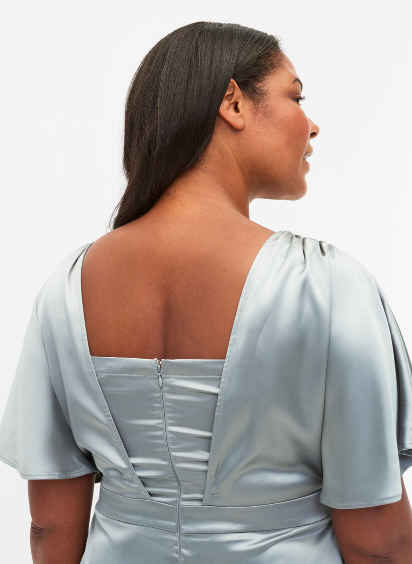 Maxikjole med wrap og korte ærmer, Silver Blue, Model image number 2