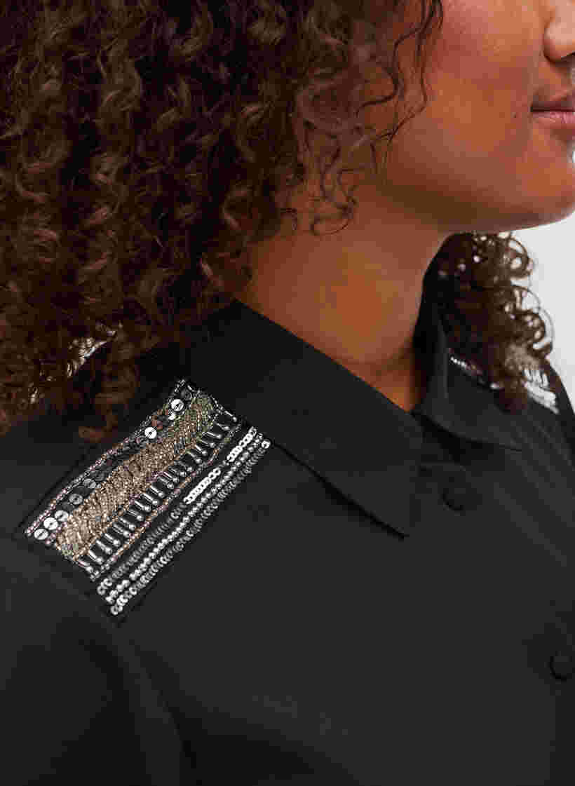 Lang skjorte med perledetaljer, Black, Model image number 2
