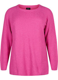 Meleret strikbluse med slids i siden, R. Rose/White Mel.