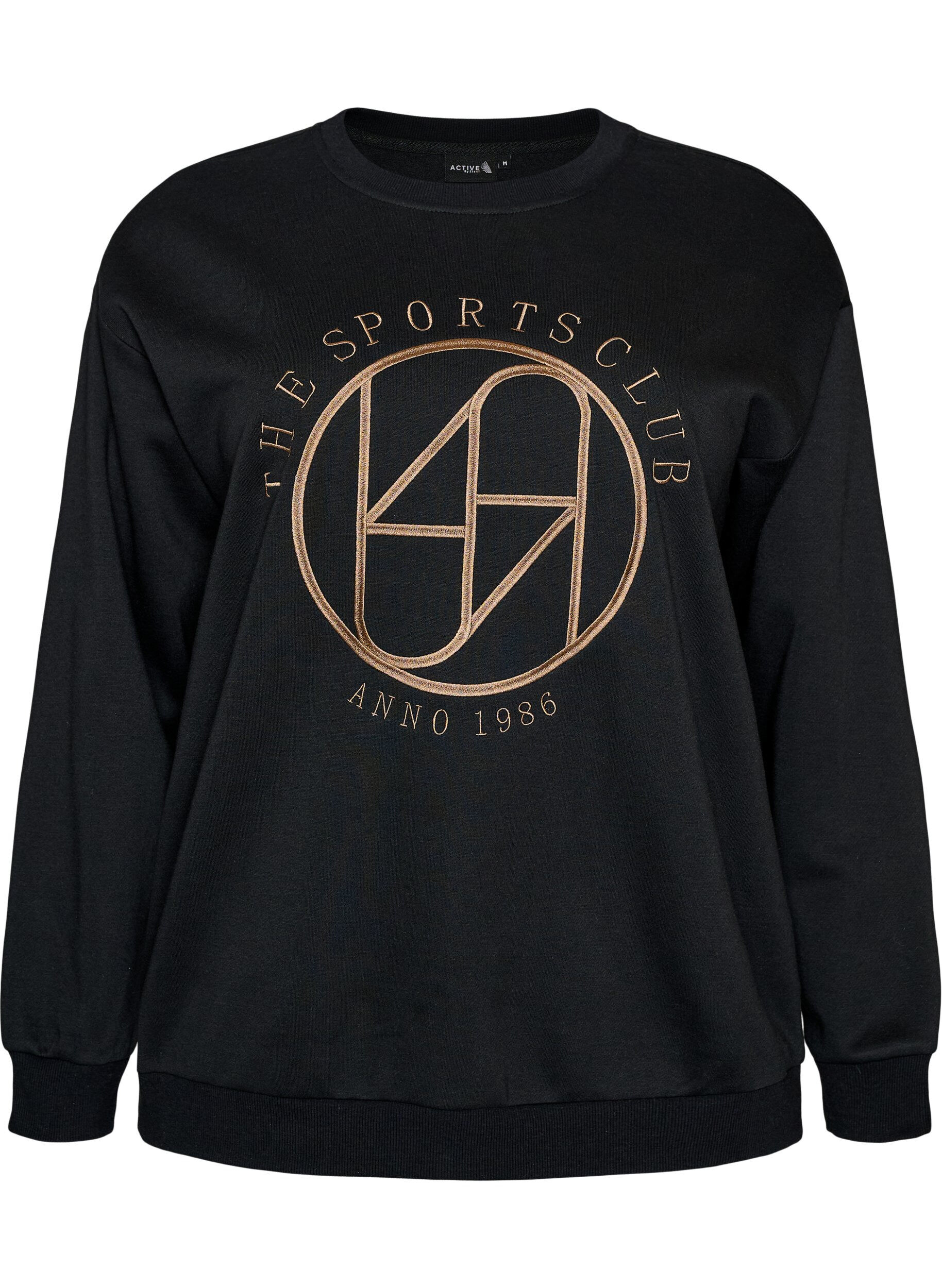 ZizziSweatshirt med broderet tekst, Sort, Packshot image number 0