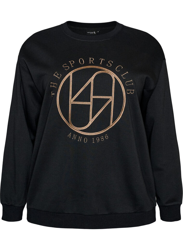 Sweatshirt med broderet tekst, Sort, Packshot image number 0