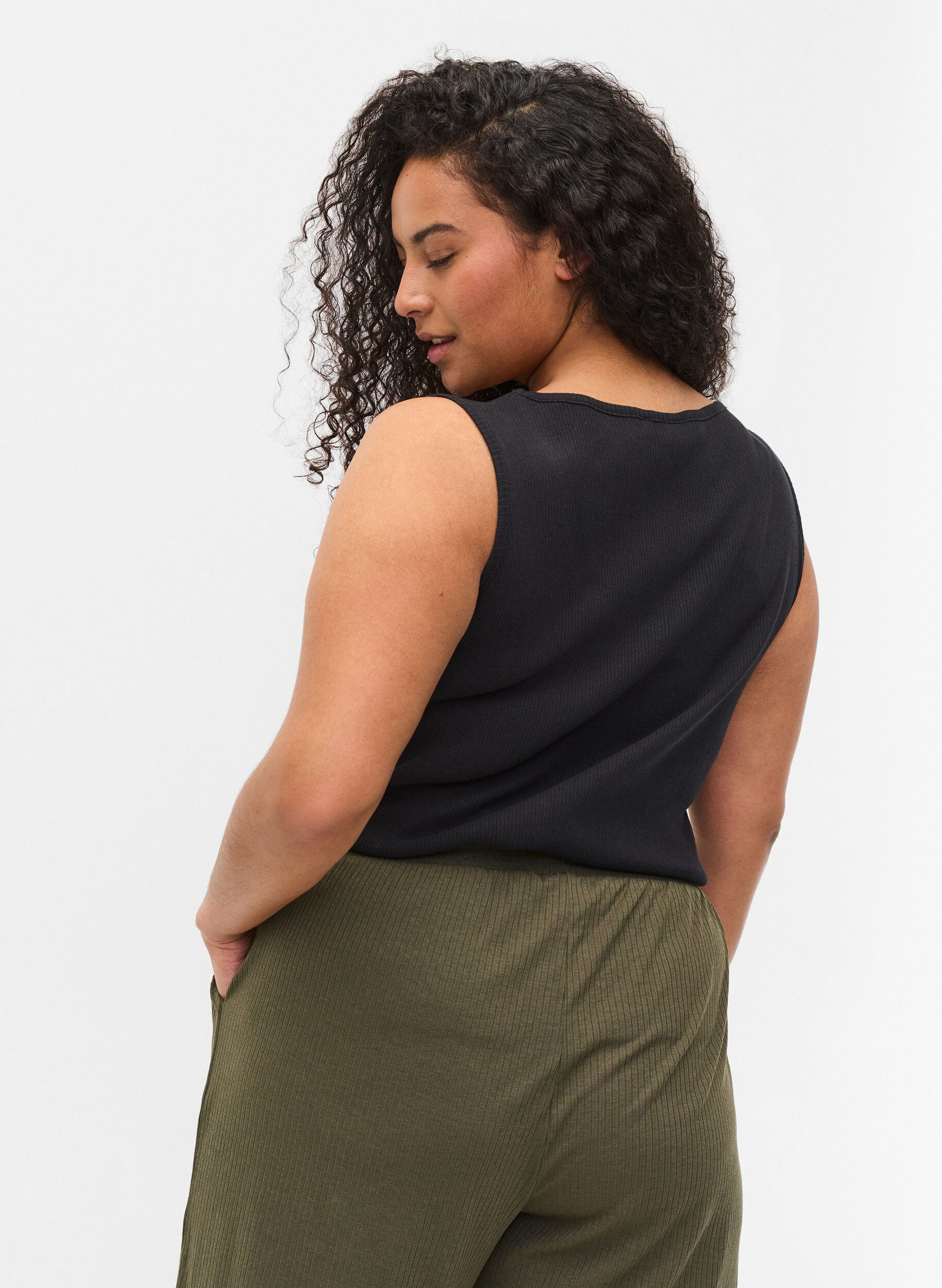 Zizzi 2-pak basis tanktop i rib, Black/Black, Model image number 1