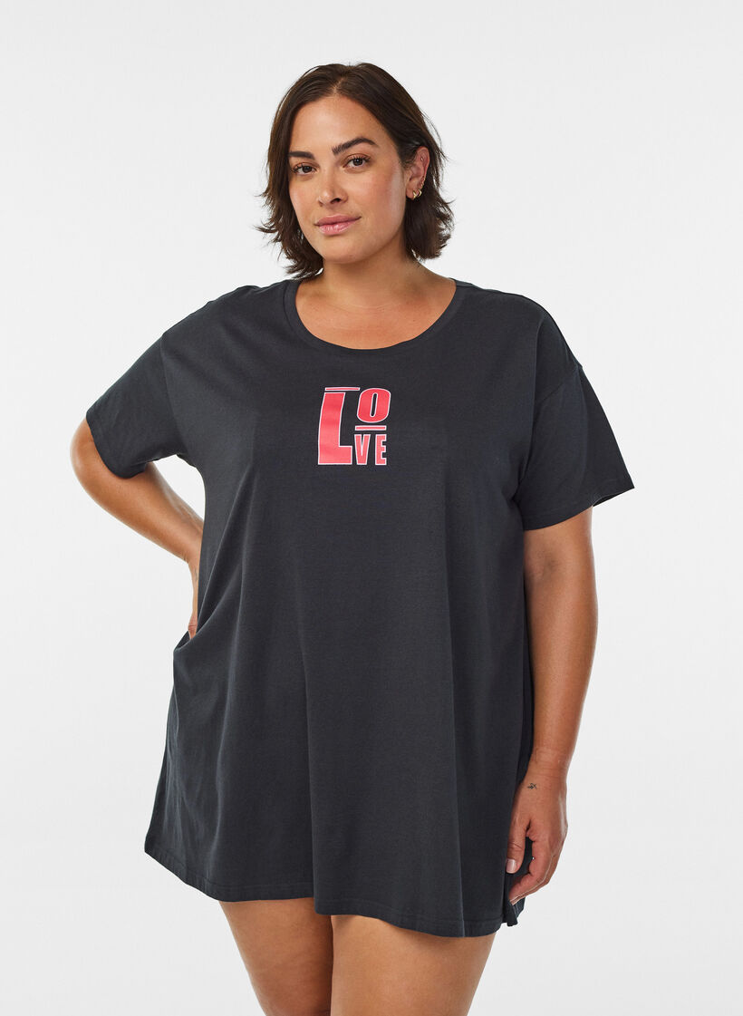 Lang nat t-shirt i &oslash;kologisk bomuld med print, Gr&aring;, Model image number 0