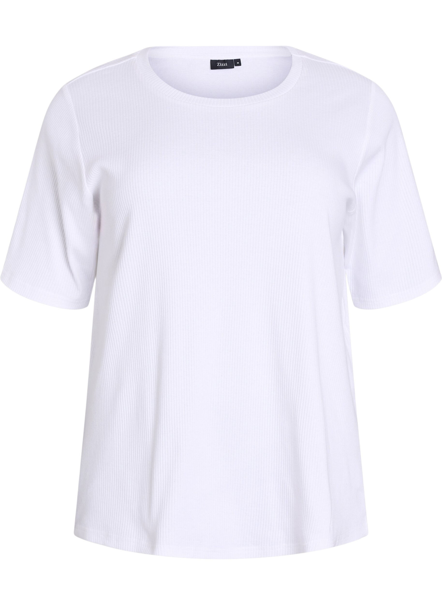 Ribbet jerseybluse med korte &aelig;rmer