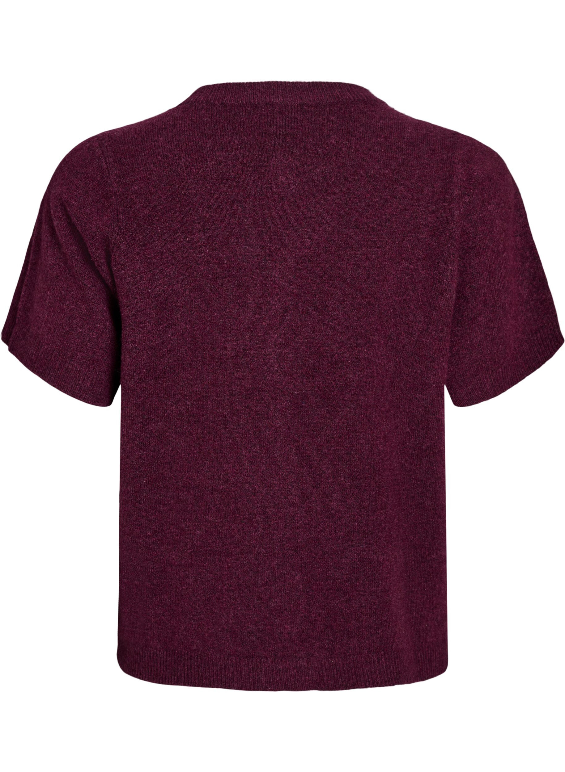 ZizziStrik cardigan med korte &aelig;rmer, M&oslash;rk Bordeaux, Packshot image number 1