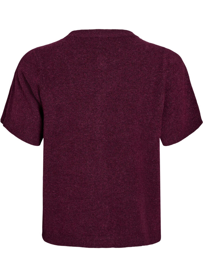 Strik cardigan med korte &aelig;rmer, M&oslash;rk Bordeaux, Packshot image number 1