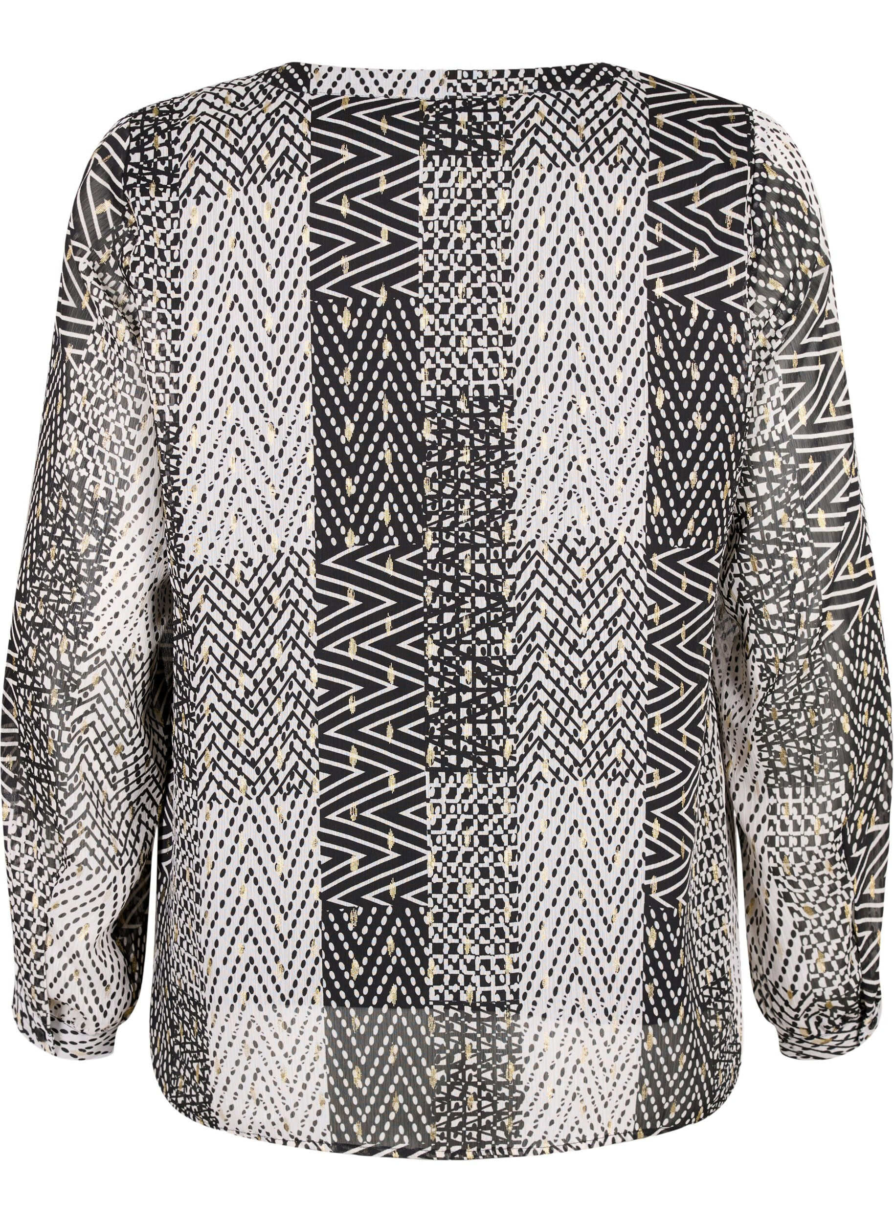 Zizzi Printet bluse med v-udsk&aelig;ring, Sort, Packshot image number 1