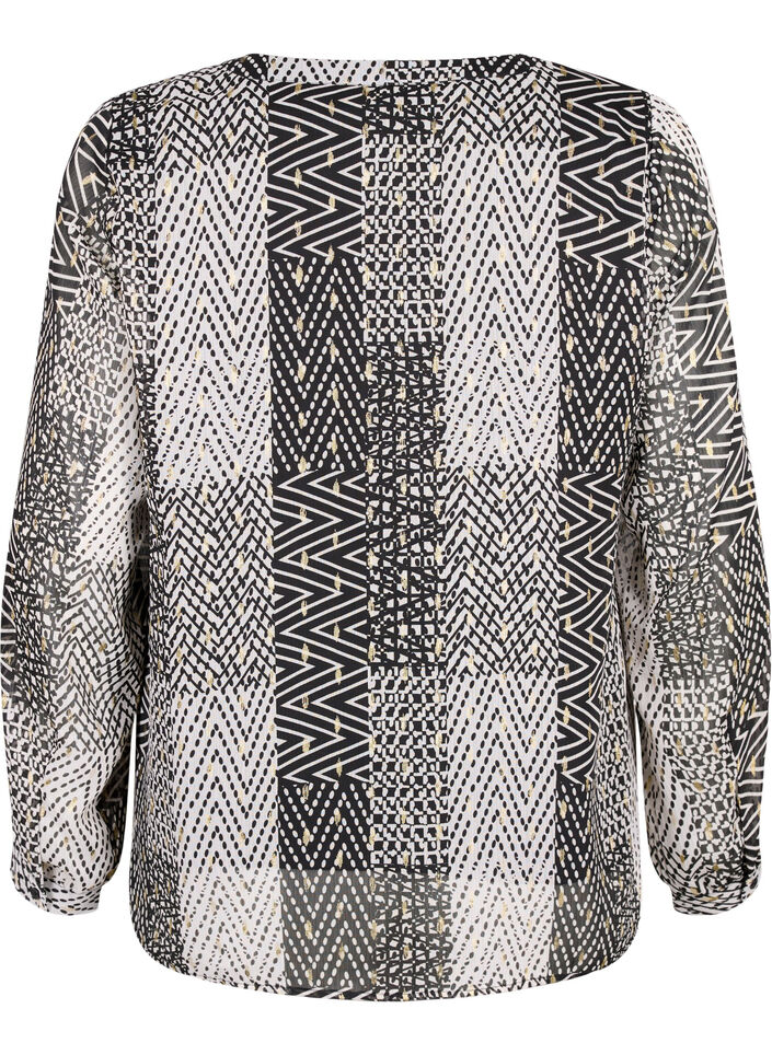 Printet bluse med v-udskæring, Sort, Packshot image number 1