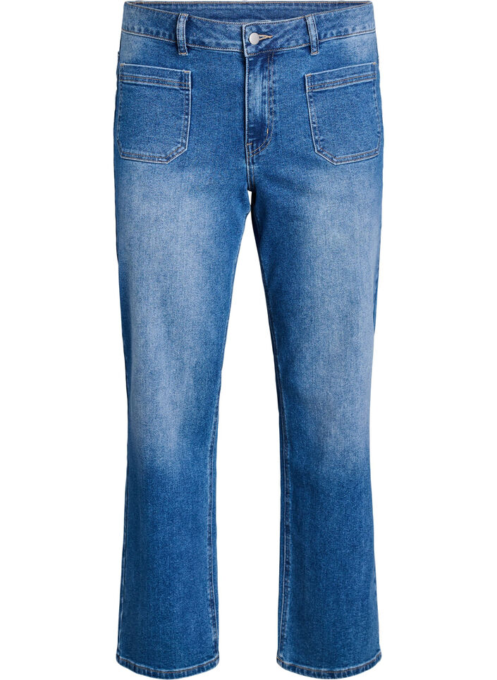 Jeans med forlommer og lige ben, Bl&aring;, Packshot image number 0