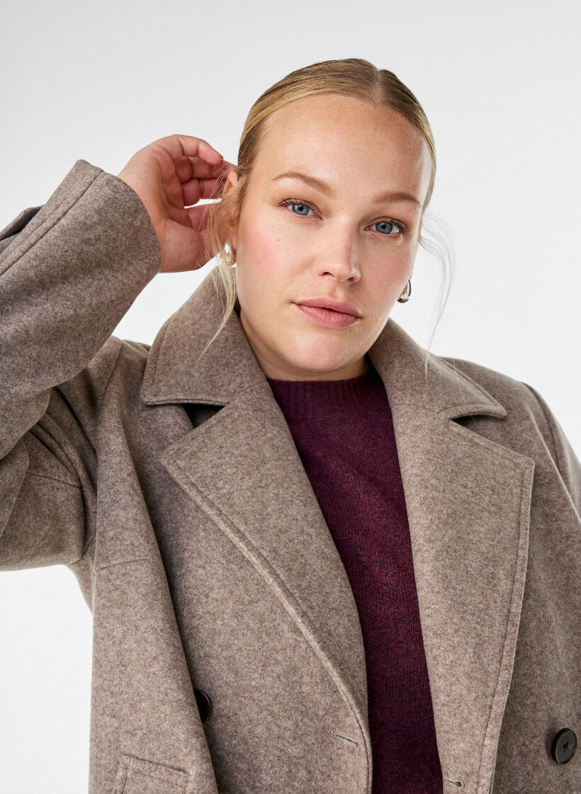 Kort frakke med dobbeltradet knaplukning, Beige, Image image number 0