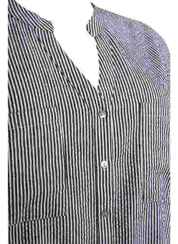 Stribet bomulds skjorte med 3/4 ærmer, Black Stripe, Packshot image number 2