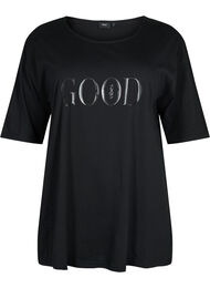 Oversize bomulds t-shirt med tryk, Black GOOD