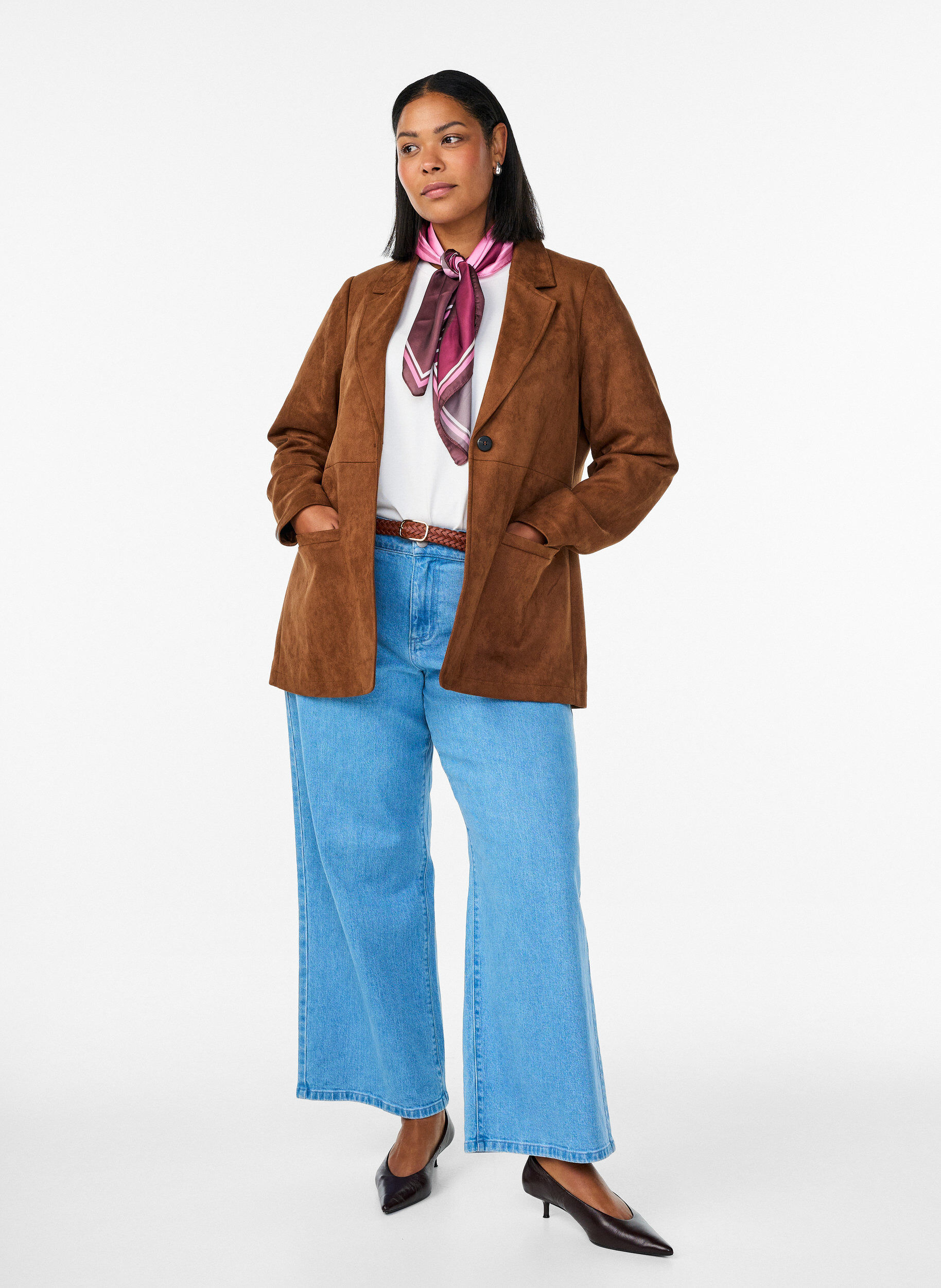 Zizzi Blazer i imiteret ruskind, Brun, Model image number 1