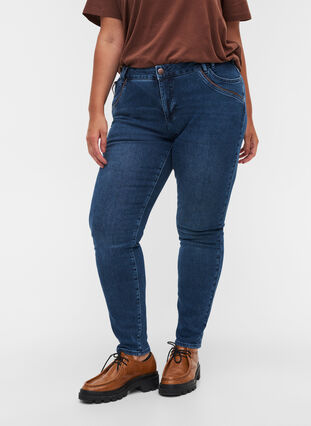 Ekstra slim Sanna jeans med regulær talje, Blue denim, Model image number 2