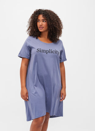 Kortærmet bomulds natkjole med tryk , Grey W. Simplicity, Model image number 0