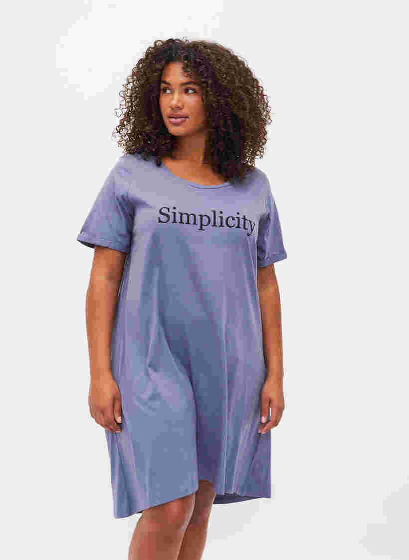 Kortærmet bomulds natkjole med tryk , Grey W. Simplicity, Model image number 0