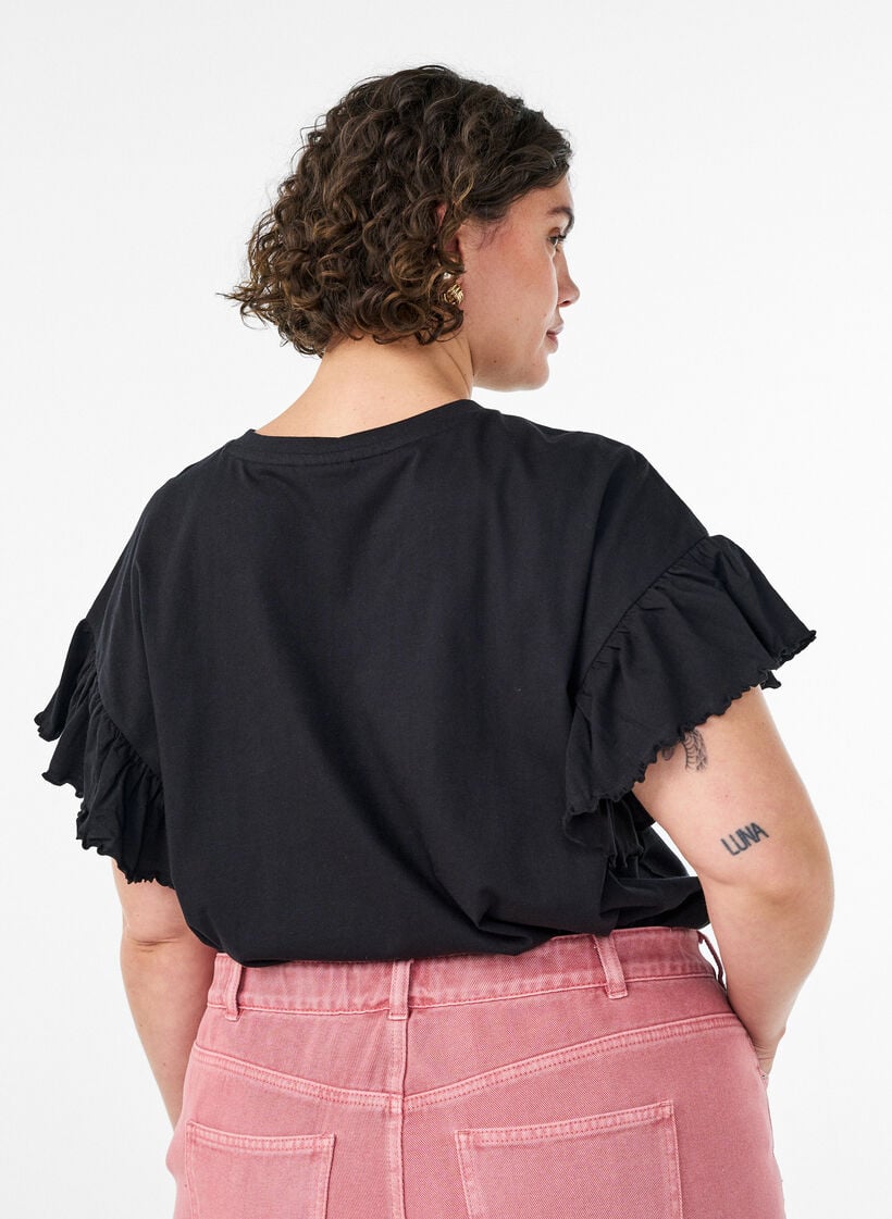 T-shirt i &oslash;kologisk bomuld med fl&aelig;se&aelig;rmer, Sort, Model image number 2