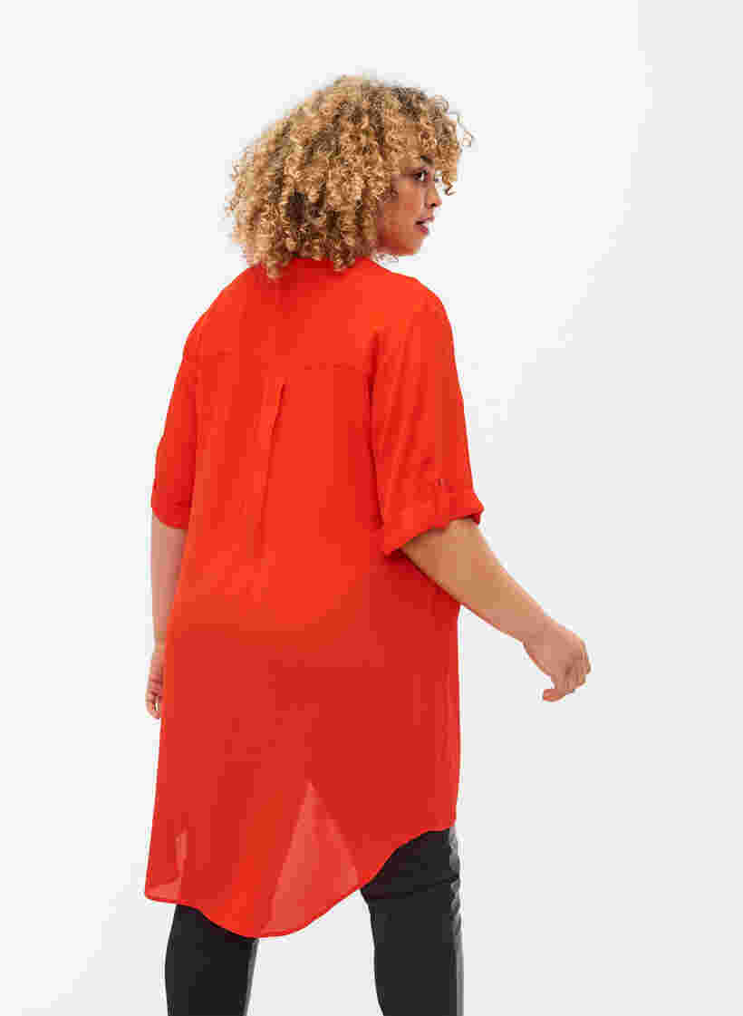 Viskose tunika med korte ærme, Fiery Red, Model image number 1
