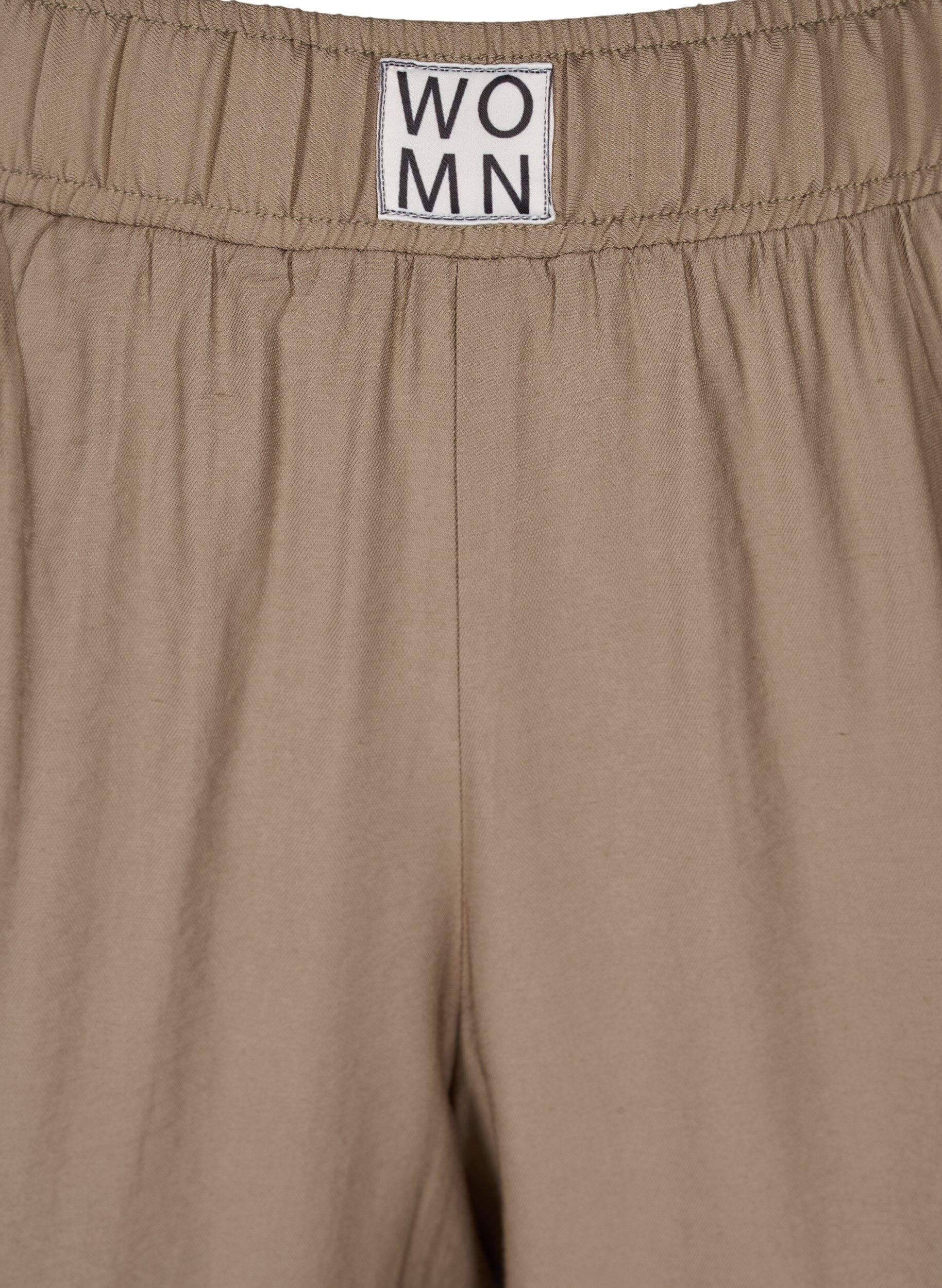 Zizzi L&oslash;se viskose bukser med elastikkant og lommer, Timber Wolf, Packshot image number 2