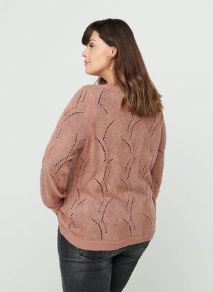 Mønstret strikbluse med uld, Burlwood mel, Model image number 1