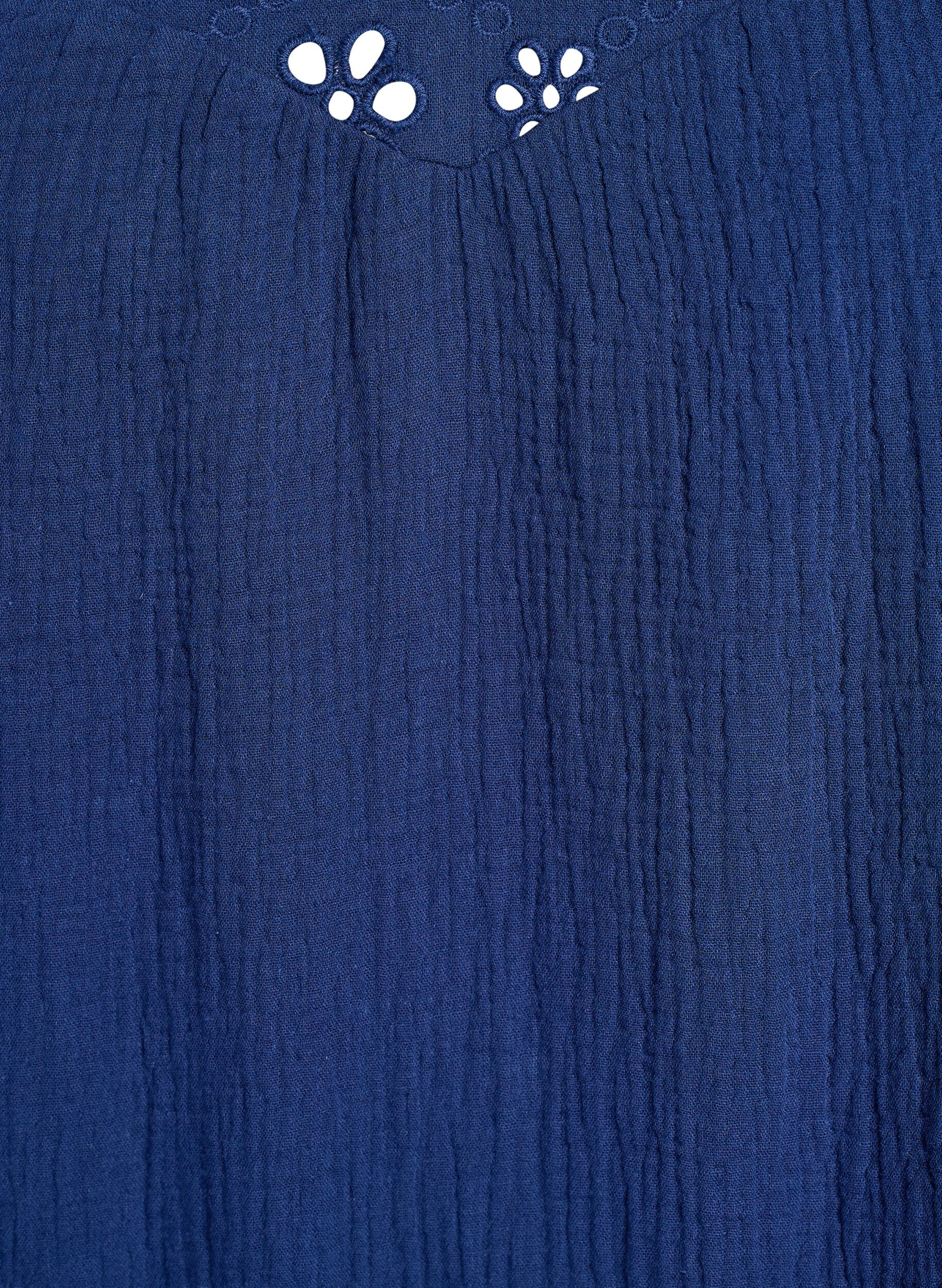 ZizziBluse i bomuldsmusselin med broderie anglaise og 1/2 &aelig;rmer, Bl&aring;, Packshot image number 2