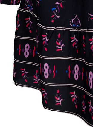 Langærmet kjole i viskose med print, Black Pink AOP, Packshot image number 4