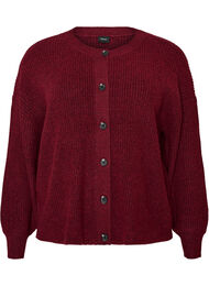 Ribstrikket cardigan med knapper, R&oslash;d