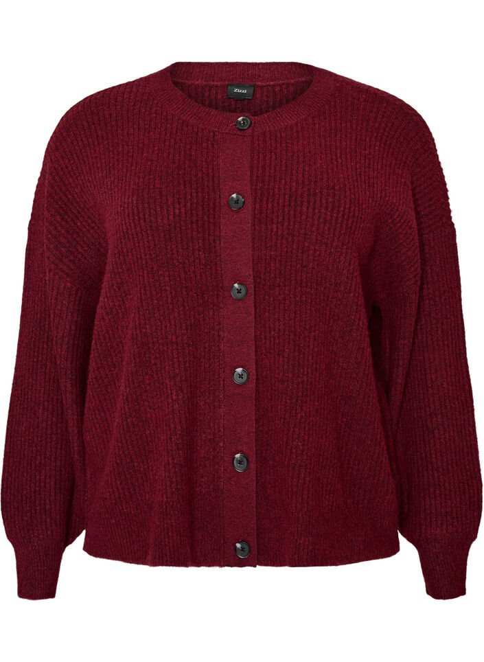 Ribstrikket cardigan med knapper, R&oslash;d, Packshot image number 0