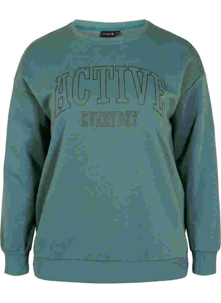 Sweatshirt med sporty tryk, Dark Forest, Packshot image number 0