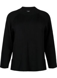 Strikbluse i viskoseblanding med slids i siden, Black