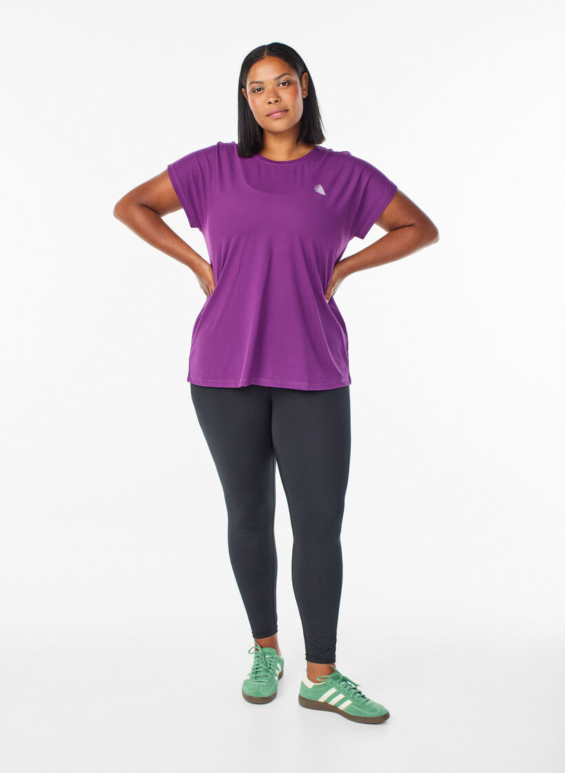 Ensfarvet tr&aelig;nings t-shirt, Lilla, Model image number 1