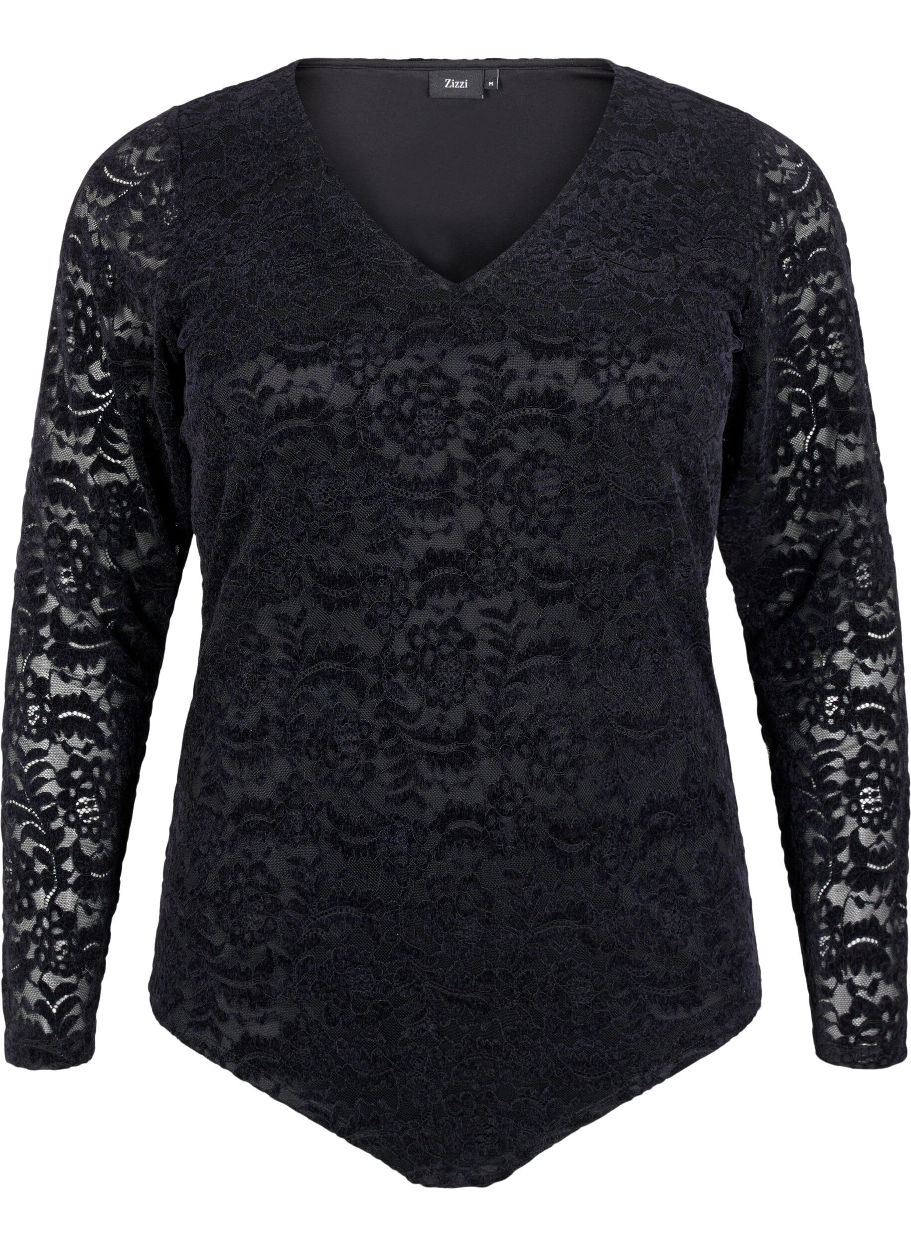 Zizzi Blondebodystocking med lange &aelig;rmer, Black, Packshot image number 0