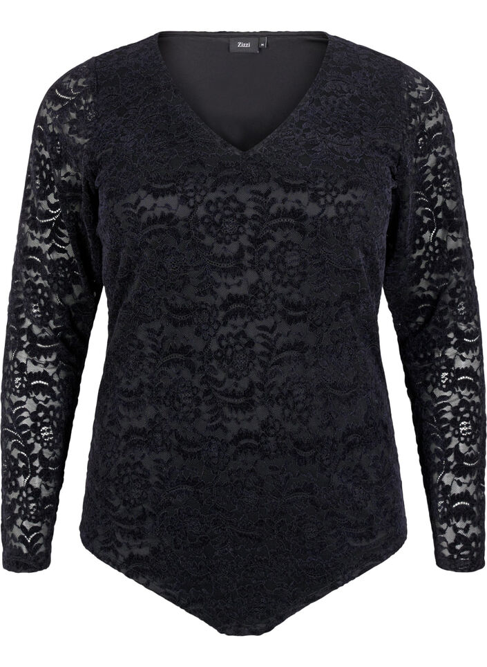 Blondebodystocking med lange ærmer, Black, Packshot image number 0