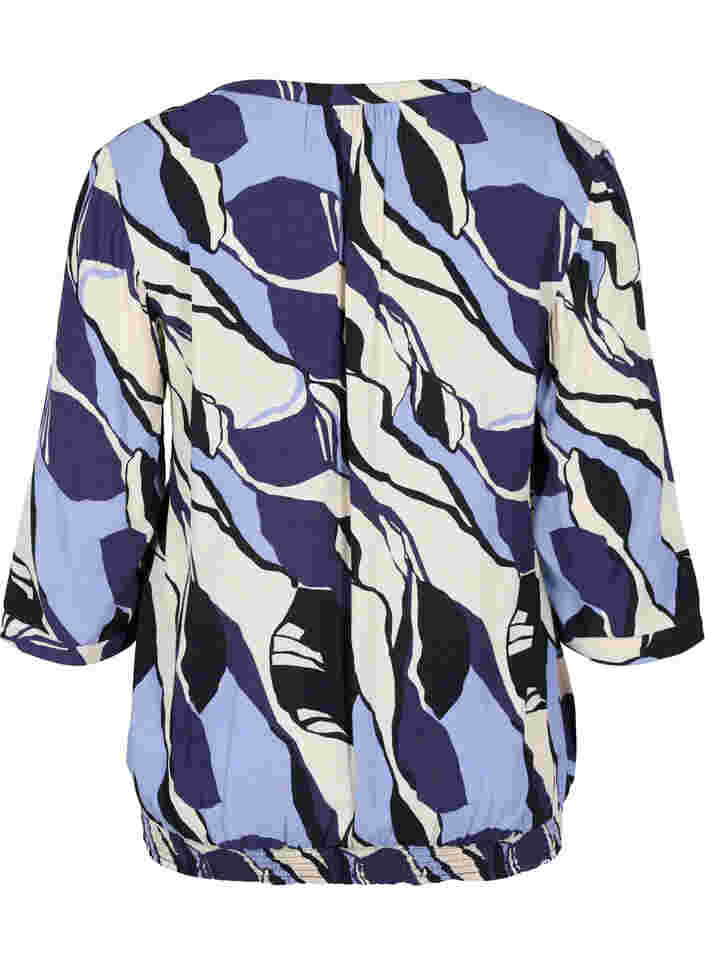 Printet viskose bluse med 3/4 ærmer, Blue Abstract AOP, Packshot image number 1
