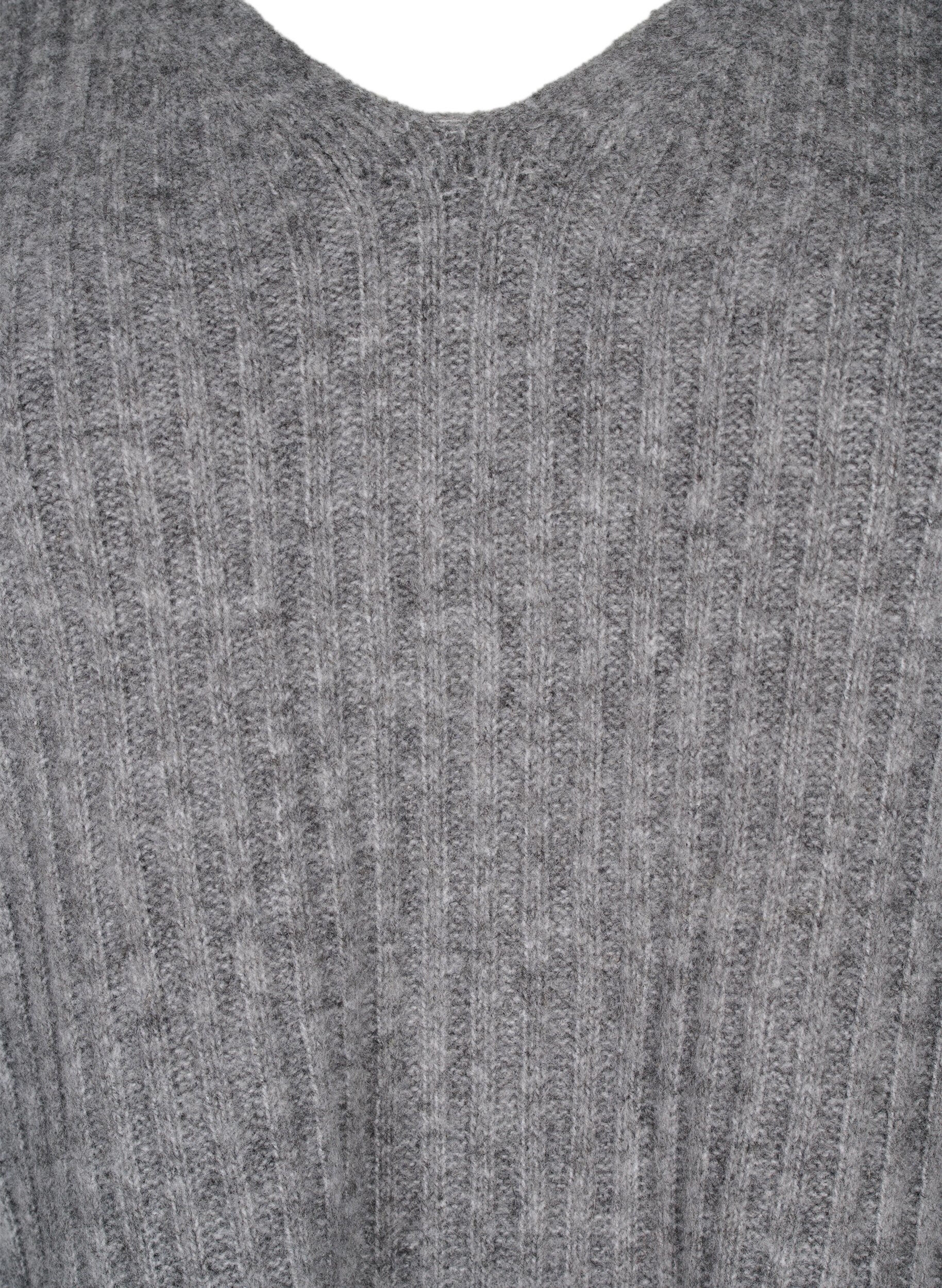 Zizzi Strikbluse med slids, Light Grey Melange, Packshot image number 2