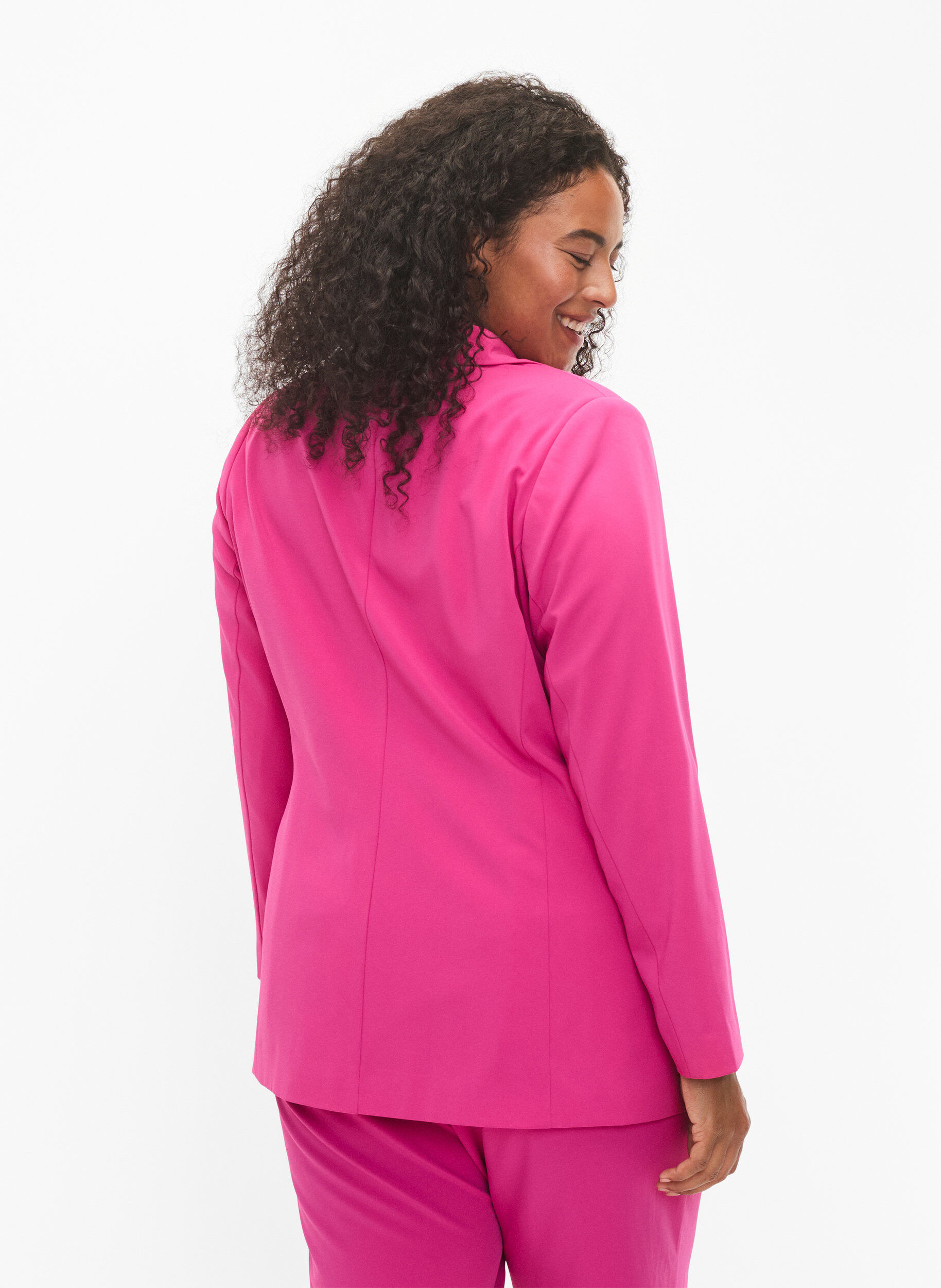 Zizzi Klassisk blazer med lommer, Festival Fuchsia, Model image number 1