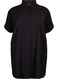 Lang skjorte i viskose med korte ærmer, Black
