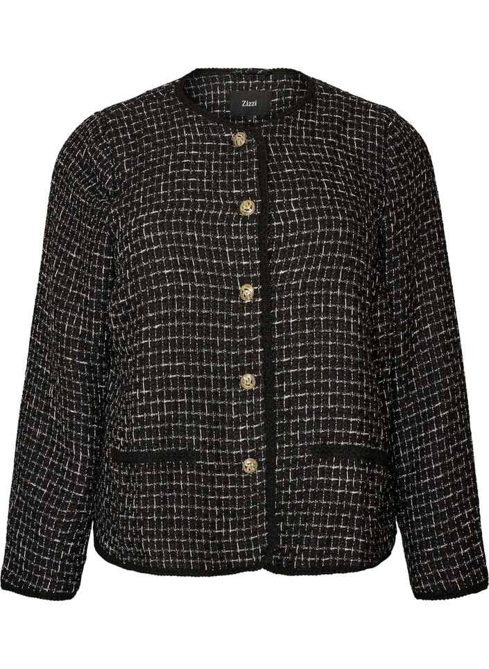 Jakke i boucl&eacute; med guldfarvede knapper, Sort, Packshot image number 0