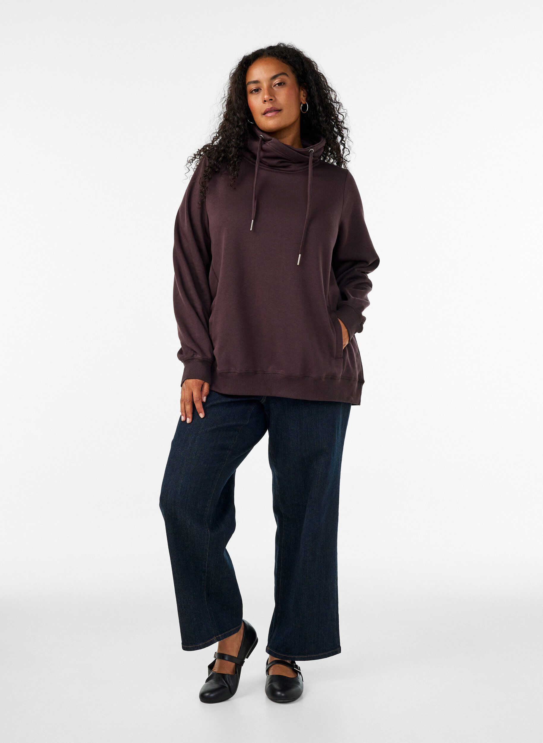 ZizziSweatshirt med h&oslash;j krave og lommer, Brun, Model image number 1