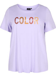 T-shirt i bomuld med print, Lavender COLOR