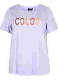 T-shirt i bomuld med print, Lavender COLOR