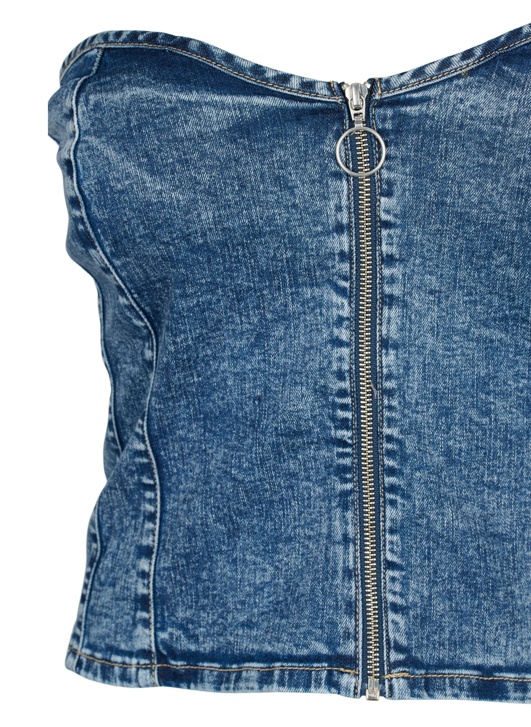 Zizzi Denim corsage med lynl&aring;s , Blue denim, Packshot image number 2