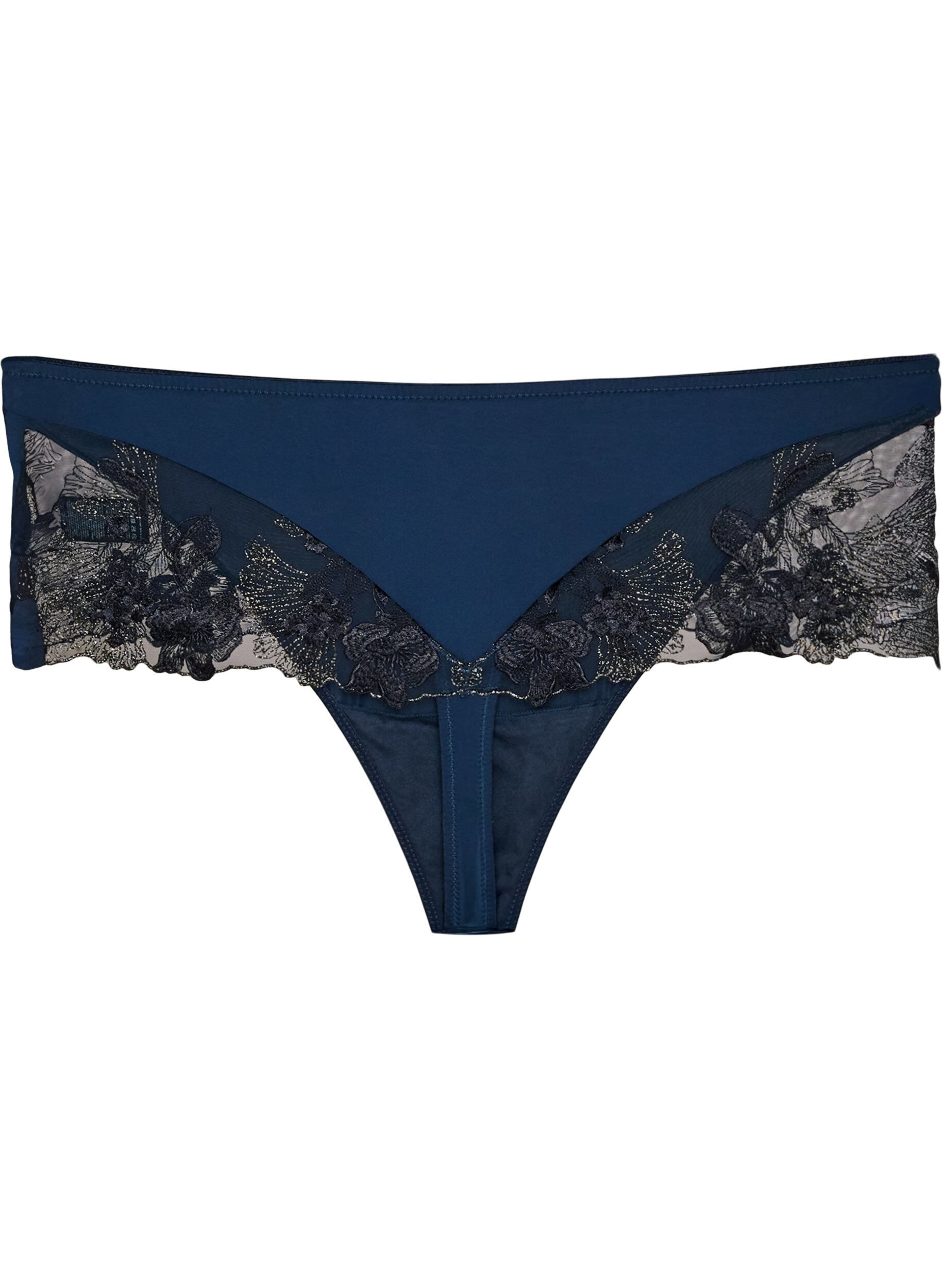 ZizziHipster-string med blomsterbroderi og regul&aelig;r talje, Bl&aring;, Packshot image number 2
