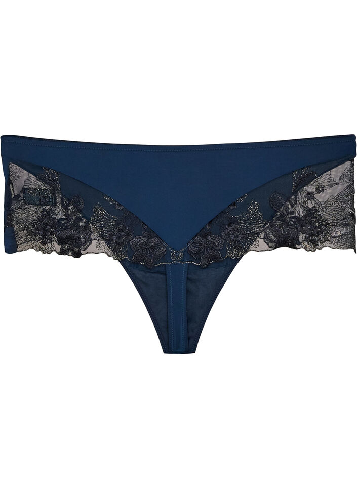 Hipster-string med blomsterbroderi og regul&aelig;r talje, Bl&aring;, Packshot image number 2